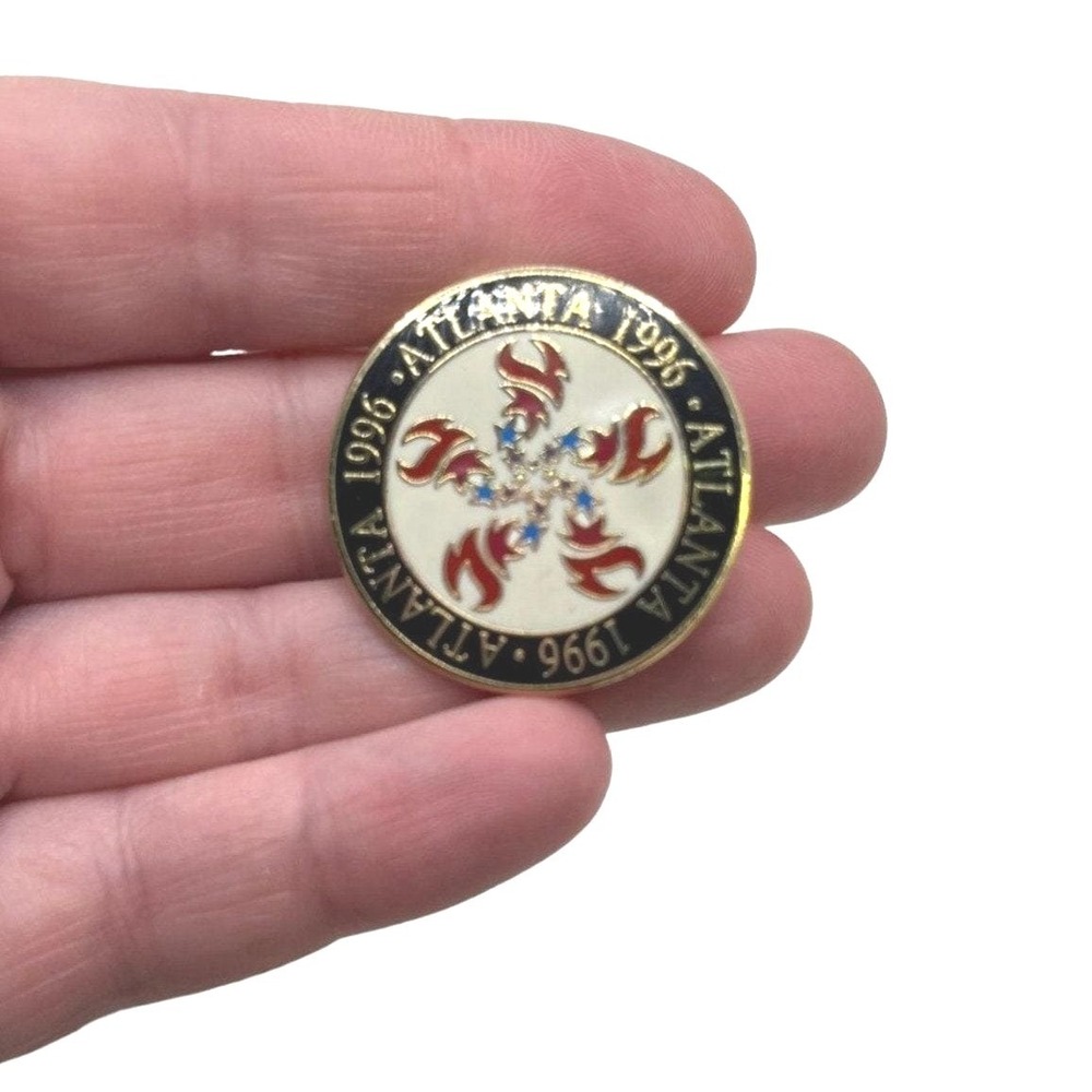 Vintage Atlanta 1996 Olympic Games Enamel Lapel Pin Torch Flame Logo ACOG